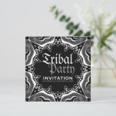 ブラック ホワイト トライバル 中世 ゴシック パーティー 招待状 (スタンド正面)