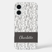 ブラック ホワイト トワル 花柄 名前入り Case-Mate iPhoneケース (裏面)