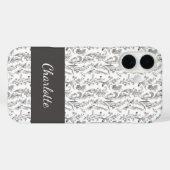 ブラック ホワイト トワル 花柄 名前入り Case-Mate iPhoneケース (裏面 (横))