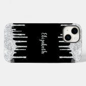 ブラック ホワイト ドリッピング グリッター シルバー モノグラム Case-Mate iPhoneケース (裏面 (横))