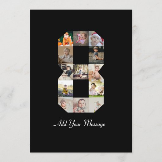 ブラック＆ホワイト ナンバー8 フォト コラージュ サンキューカード (正面)