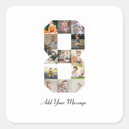 ブラック＆ホワイト ナンバー8 フォト コラージュ スクエアシール