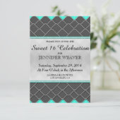 ブラック、ホワイト、ネオンティール モダンエレガントパターン 招待状 (スタンド正面)