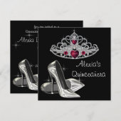 ブラック ホワイト ハイ ヒール レッド アンド ブラック キンセアニエラ 招待状 (正面/裏面)