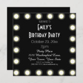 ブラック＆ホワイト ハリウッド テーマ 誕生日パーティー 招待状 (正面/裏面)