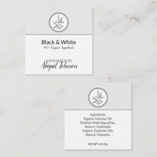 ブラック&ホワイト ハンドメイドバス&ボディラベル|タグ スクエア名刺 (正面/裏面)