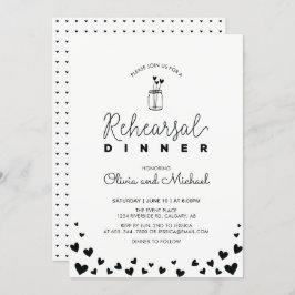 ブラック&ホワイト | ハートリハーサルディナー招待状 招待状