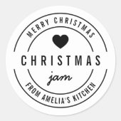 ブラック＆ホワイト ハート キッチン メリークリスマス ジャム ラウンドシール (正面)