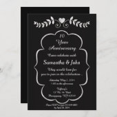 ブラック＆ホワイト ハート＆ヴァイン 結婚記念日 招待状 (正面/裏面)