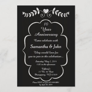 ブラック&ホワイト ハート&ヴァイン 結婚記念日 招待状
