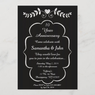 ブラック＆ホワイト ハート＆ヴァイン 結婚記念日 招待状