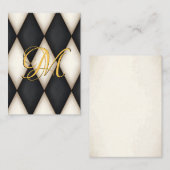 ブラック＆ホワイト ハーレクイン 偽アンティーク モノグラム ノートカード (正面/裏面)