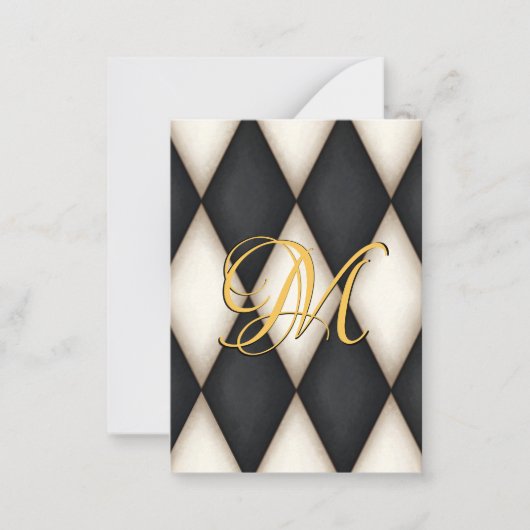 ブラック＆ホワイト ハーレクイン 偽ヴィンテージ モノグラム ノートカード (正面)