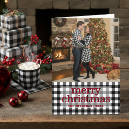 ブラック＆ホワイト・バッファローチェック柄 メリークリスマス 写真入りカード シーズンカード