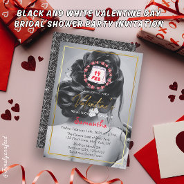ブラック＆ホワイト バレンタインデー ブライダルシャワー パーティー 招待状