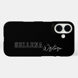 ブラック ホワイト バーシティ カレッジ モノグラム スクリプト 名前 iPhone 16ケース