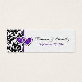 ブラック、ホワイト、パープルダマスクハートメッセージカード