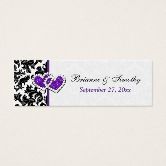 ブラック、ホワイト、パープルダマスクハートメッセージカード (正面)