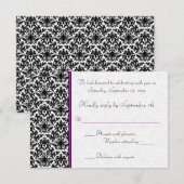 ブラック, ホワイト, パープル ダマスク RSVP カード (正面/裏面)