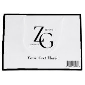 ブラック ホワイト ビジネス カスタム ロゴ ミニマル ラージペーパーバッグ (正面)