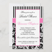 ブラック・ホワイト・ピンクのダマスク柄 ブライダルシャワー招待状 招待状 (裏面)