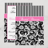 ブラック・ホワイト・ピンクのダマスク柄 ブライダルシャワー招待状 招待状 (正面/裏面)