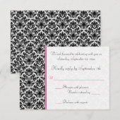ブラック, ホワイト, ピンクのダマスク返信カード 招待状 (正面/裏面)