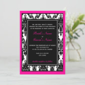 ブラック・ホワイト・ピンクのダマスク・ウェディング 招待状 (スタンド正面)
