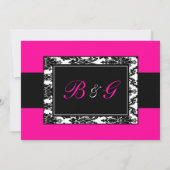 ブラック・ホワイト・ピンクのダマスク・ウェディング 招待状 (裏面)