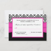 ブラック, ホワイト, ピンクのダマスク & ハートの返信カード 出欠カード (裏面)