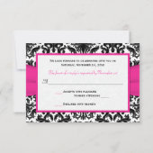 ブラック・ホワイト・ピンクのダマスク&ハートの返信カード 出欠カード (裏面)