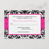 ブラック・ホワイト・ピンクのダマスク&ハートの返信カード 出欠カード (裏面)