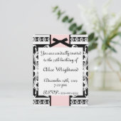 ブラック、ホワイト、ピンクのフォーマル誕生日招待状 招待状 (スタンド正面)