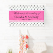 ブラック、ホワイト、ピンクの水玉模様結婚ズ 横断幕 (インサイチュ)