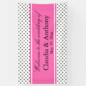 ブラック、ホワイト、ピンクの水玉模様結婚ズ 横断幕 (縦)