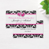 ブラック、ホワイト、ピンクの結合ハートダマスクメッセージカード (デスク)