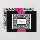 ブラック, ホワイト, ピンク ダマスク 印刷 リボン RSVP (正面/裏面)