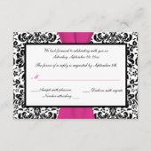 ブラック, ホワイト, ピンク ダマスク 印刷 リボン RSVP (裏面)