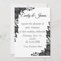 ブラック+ホワイト+フラワーの結婚式招待状