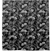 ブラック ホワイト フラワーズ リーフ シャワー カーテン (正面)