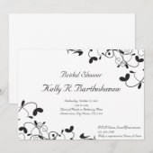 ブラック・ホワイト・フラワーフルリッシュ・ブライダルシャワー 招待状 (正面/裏面)