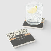 ブラック＆ホワイト フラワープリント ストーンコースター (横)