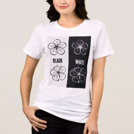 ブラック ホワイト フラワー コントラスト アート | ミニマリスト トライブレンドTシャツ