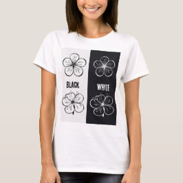 ブラック ホワイト フラワー コントラスト アート | ミニマリスト Tシャツ