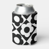 ブラック&ホワイト フラワー チェックボード クラシック レトロ 缶クーラー (缶正面)