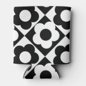 ブラック&ホワイト フラワー チェックボード クラシック レトロ 缶クーラー (正面)