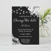 ブラック＆ホワイト フラワー ライチ  日程変更 招待状 (スタンド正面)