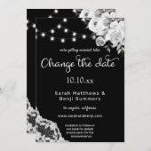 ブラック&ホワイト フラワー ラセ チェンジ ザ デート 招待状 (正面/裏面)