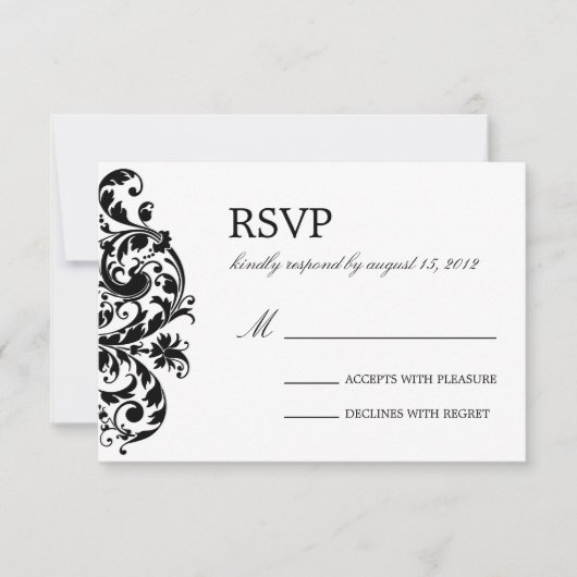 ブラック＆ホワイト フラワー Wedding RSVP (正面)
