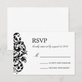 ブラック＆ホワイト フラワー Wedding RSVP (正面/裏面)